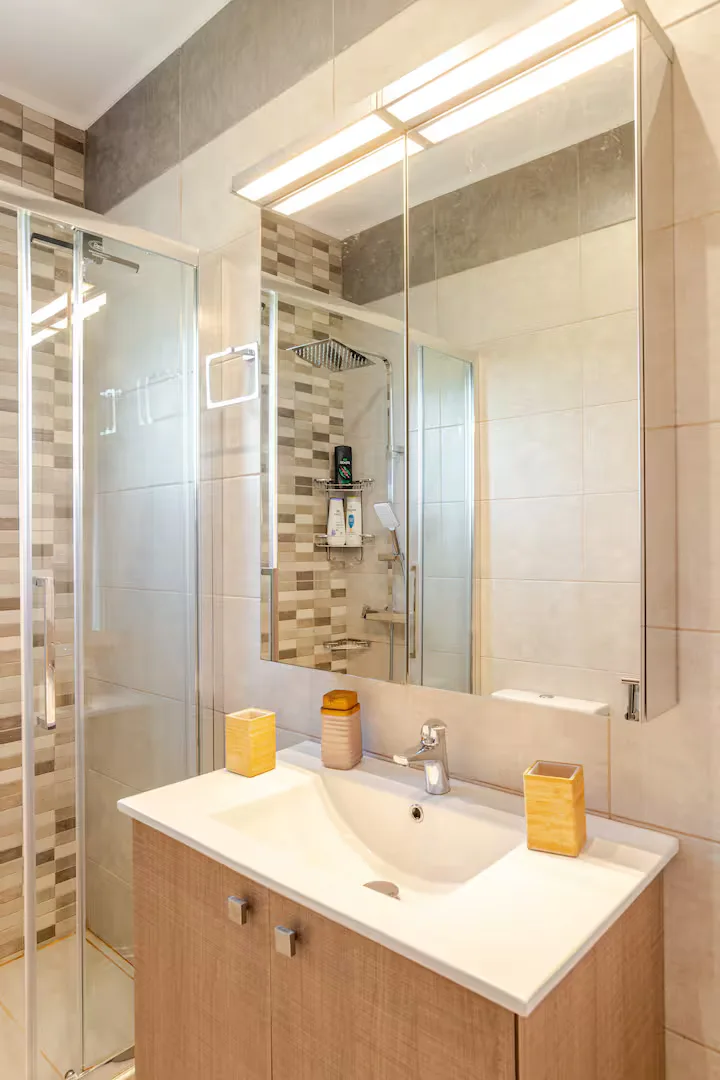 Stylish bathroom with statement tilework
