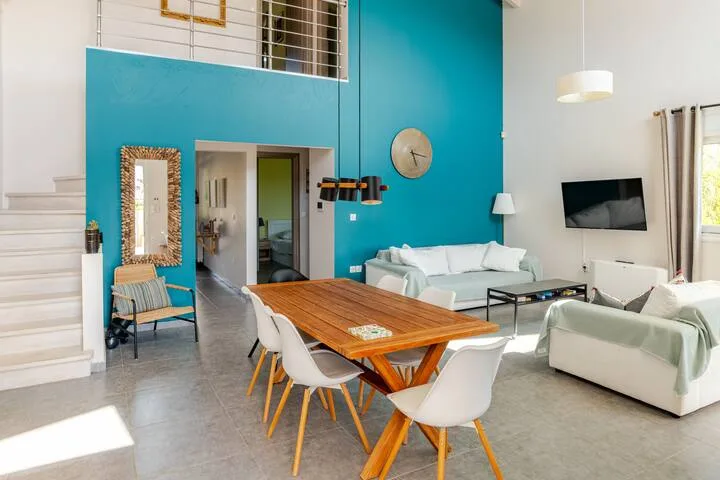 Morning coffee corner with a splash of Aegean blue